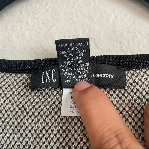 INC abstract holiday glitter sweater top size L asymmetrical hem sophisticated - Picture 8 of 9